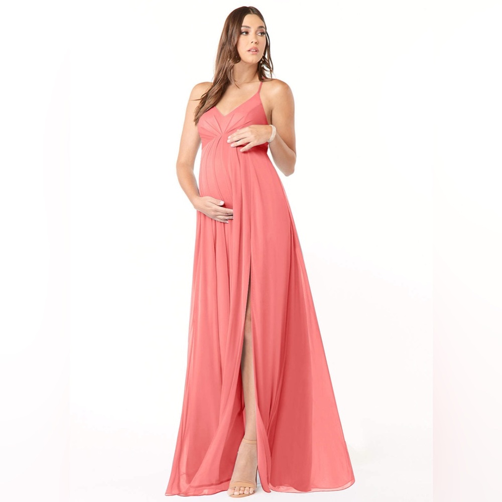 Azazie Annabelle Flowy V-Neck Pleated Maternity Bridesmaid Dress Coral